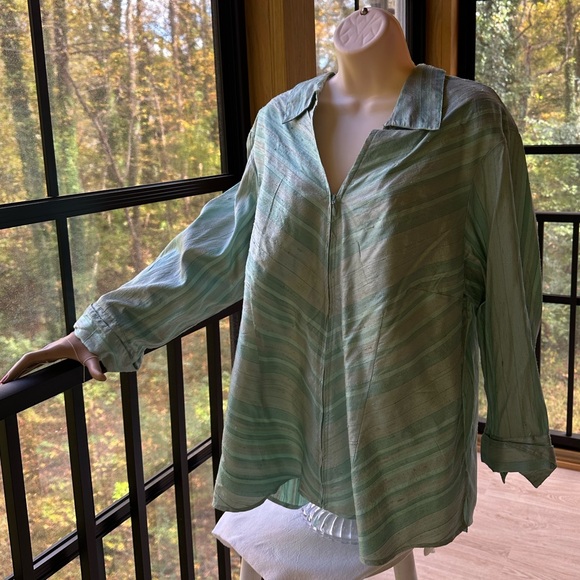Coldwater Creek Raw Silk Full-Zip Jacket or Top in Sea Glass Green ~ 2X - Picture 8 of 11